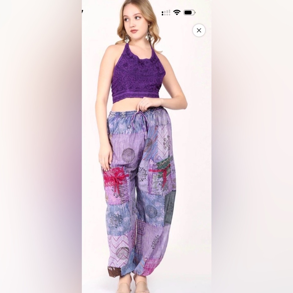 Janice Kantha Perfect Patchwork Harem Jogger Style Pants ~ OSFM ~ NWOT - Picture 16 of 16